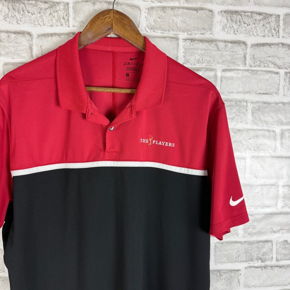 Nike Dri-FIT The Players Golf Polo Mens Large Red Black Colorblock Performance